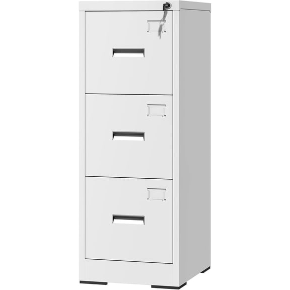 3 Drawer File Cabinet with Lock and Card Slot, Vertical Steel Filing Cabinets for Home Office, Small Metal File Cabinets for Hanging Legal Letter Size Files, Assembly Required(White)