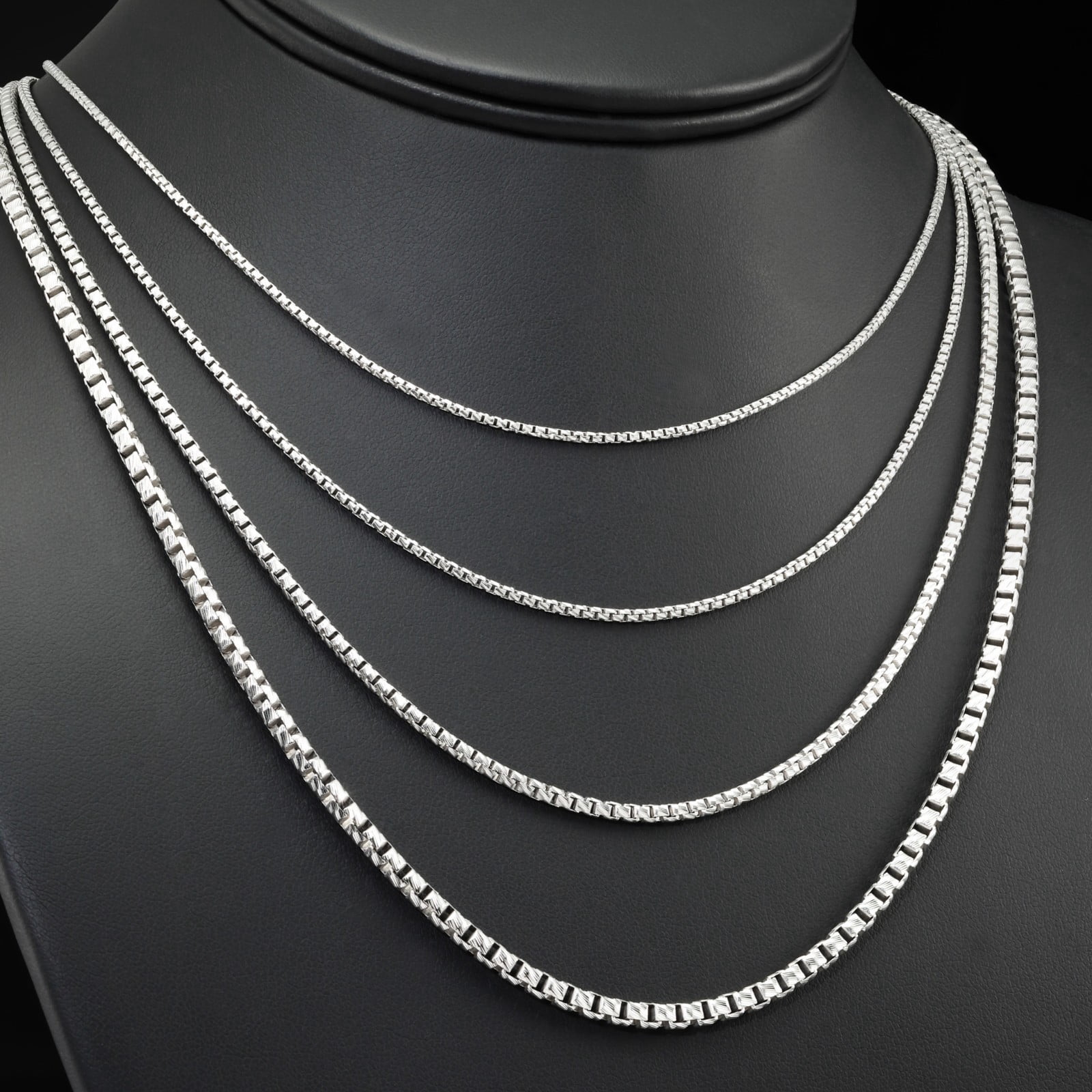 Tilo Jewelry Solid 925 Sterling Silver Diamond-Cut Engraved Box Chain Necklace with Secure Lobster Lock | 1.5mm - 16 Inch | Everyday Necklace for Men & Women