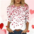 thumbnail image 4 of FASHOFT 3/4 Sleeve Valentines Shirts for Women Love Heart Graphic T-Shirts Crew Neck Short Sleeve Tops Casual Spring Tees Red L, 4 of 5