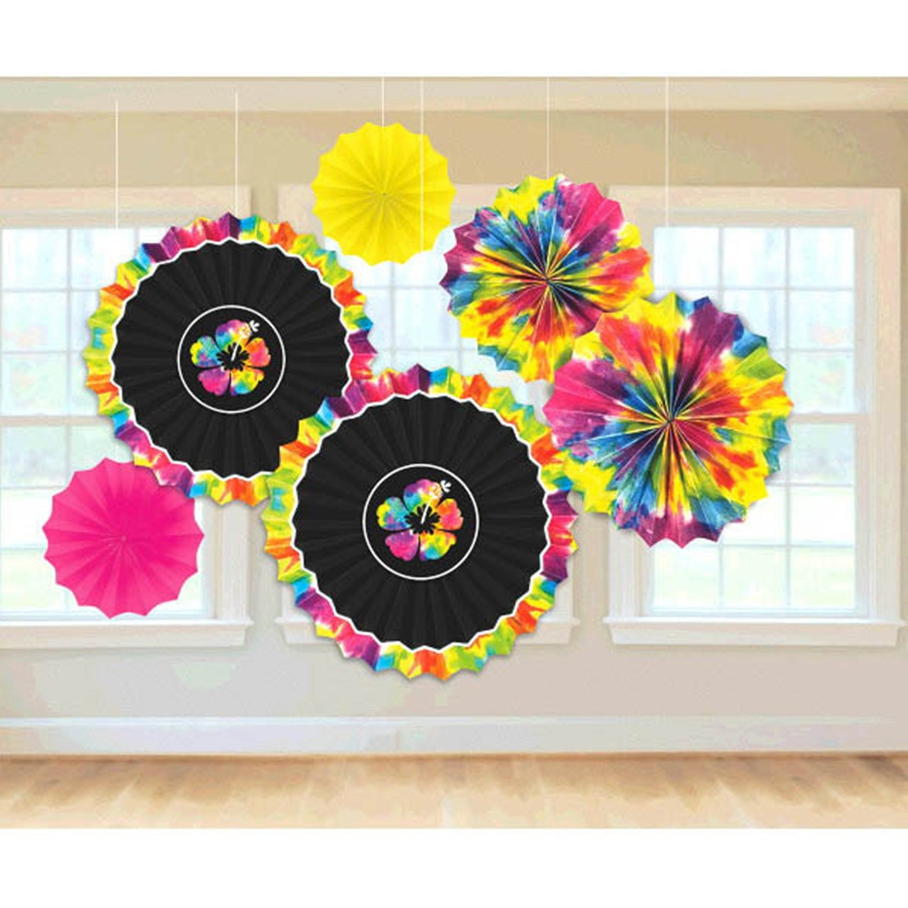 Neon Paradise 6 Paper Fans Summer Luau