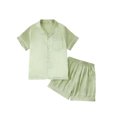 thumbnail image 5 of Dagugfen Sleepwear Suit Sets for Teens Short Sleeve Button down Shirts Collared Neck Elastic Waist Shorts Soft Homewear Comfy Outfits(16-17Years,Green), 5 of 7