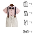 thumbnail image 2 of LYMAYTER Toddler Boys Formalwear Outfits Gentleman Wedding Suits Set Stripes Short Shirt/Bowtie/Suspender, 2 of 8