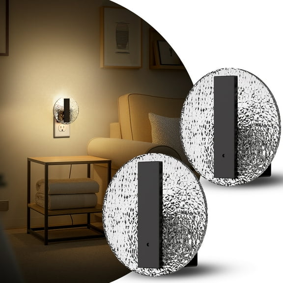 2 Pcs Black Warm White 3000K Round Crystal Night Light