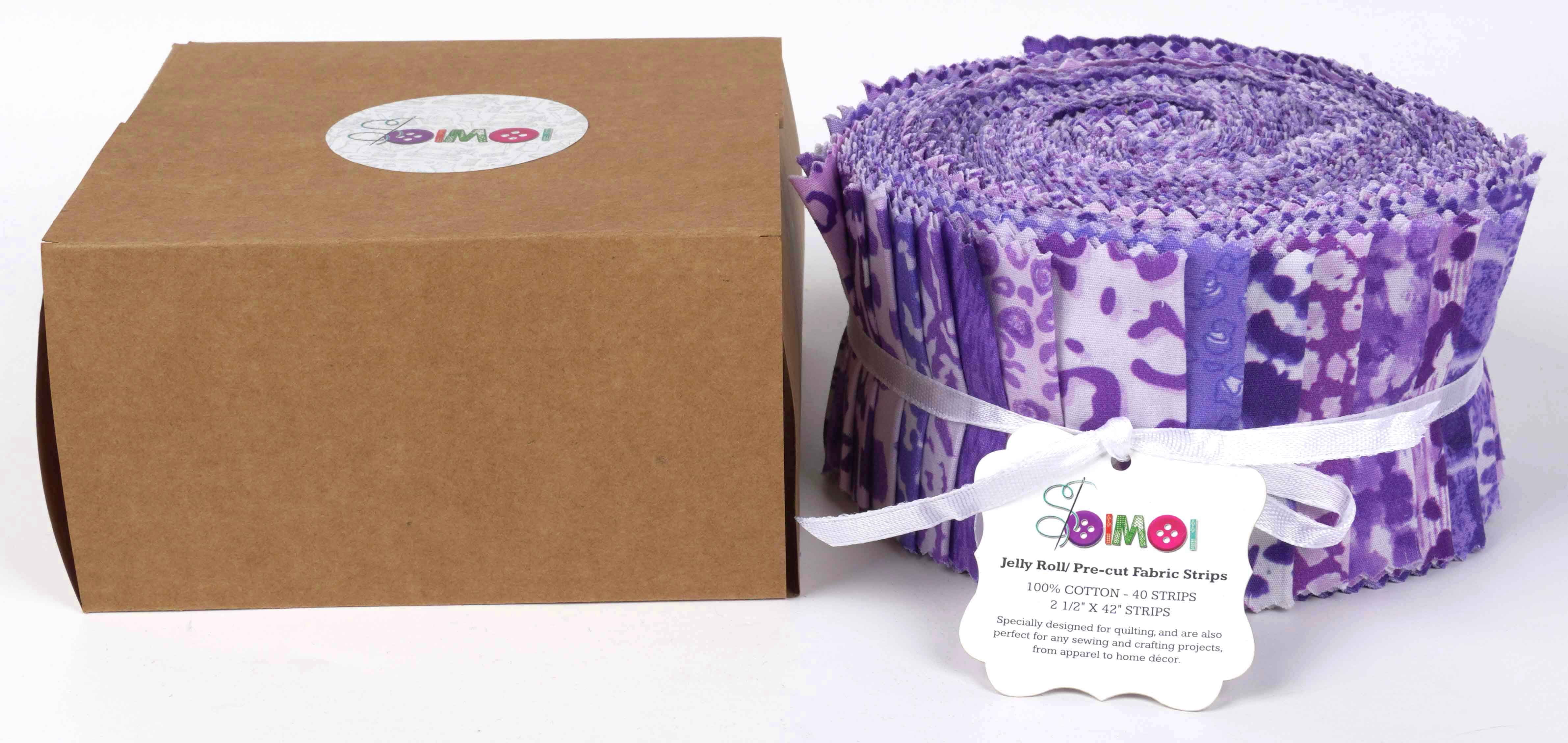 Soimoi 40Pcs Floral Artistic Print Cotton Precut Fabrics For Quilting Craft Strips 2.5x42inches Jelly Roll - Violet