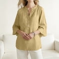 thumbnail image 4 of Craaazy Women's Loose Fit Button V-Neck 3/4 Sleeve Trendy Casual Blouse with Flared Cuffs Lightweight Breathable Summer Wear Top Gifts, 4 of 7
