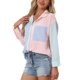 thumbnail image 4 of Blusas casuales de rayas de manga larga con cuello en V de INSPIRE CHIC para mujer con bolsillo y botones en rosa y azul XS, 4 of 6