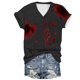 thumbnail image 1 of Tops Cortos para las Mujeres, Halloween Impreso V-Cuello Camiseta de Manga Corta, Tela de Imitación de Moda Casual, 1 of 3