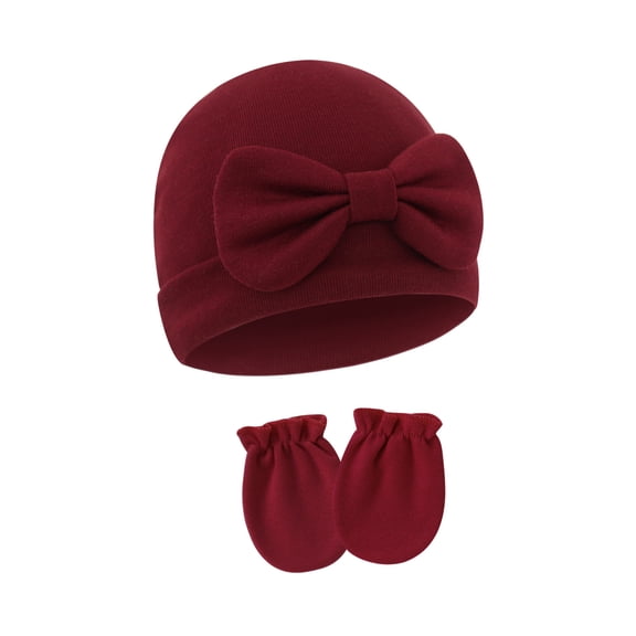 Baby Hat Newborns Headwear Hospital Hat Sweet Bowknot Decoration with Scratch Proof Gloves for 2025 Spring Fall