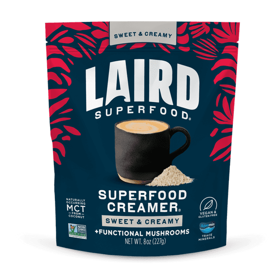 Laird Superfood Non-Dairy Coconut Powder Creamer - Sweet & Creamy   Adaptogens - Superfood Creamer with Functional Mushrooms - Non-GMO, Vegan, 8 oz. Bag, Pack of 1