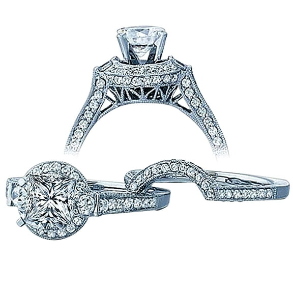 Man made diamond moissanite Wedding Ring 2.50 Carat Princess cut Diamond Man made diamond moissanite Ring Set with 18k Gold Plating