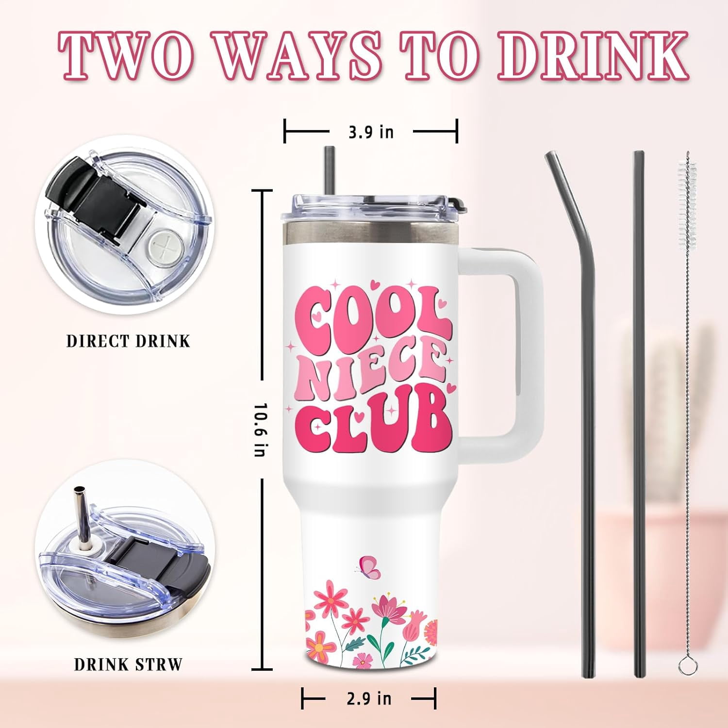Niece Gifts from Auntie, Birthday Tumbler for Women, Christmas Graduation Gift for Nieces Adult, To My Niece, 40 Oz Tumbler with Handle Lids and Straw Christmas Gifts, 1PCS