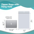 thumbnail image 3 of Pack of 500 Zipper Bags with Hang Hole, 12 x 15. Heavy Duty Polyethylene Bags 12x15. Thickness 4 mil. Seal Top Closure Bags. Plastic Poly Storage Bags for Industrial, Food Service., 3 of 6