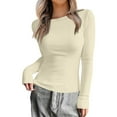 thumbnail image 6 of Inglocry Long Sleeve Shirts for Women Scoop Neck Going Out Slim Basic Tshirts 2025 Trendy Tops Thermal Fall Outfits Khaki 3XL, 6 of 8