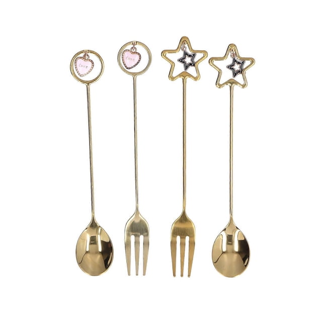 4Pcs/set Innovative Star Pendant Coffee Spoon Heart Shaped Dessert Fork for Wedding Hotel Restaurant