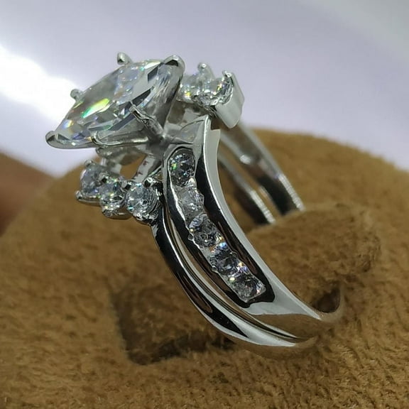 2.05Ct Marquise Cut Simulated Diamond Engagement Wedding Bridal Ring Set 14K White Gold Plated Silver Party Wear Set Mother's Day Gifts