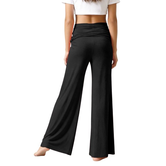 CAIVO Girls Foldable Waist Pleated Yoga Pants Solid Color Wide Leg Loose Casual Trousers For Everyday Comfort Slacks Summer Fashion Bottoms for Child Lightweight Breathable