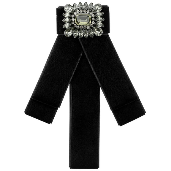 INSPIRE CHIC Women's Velvet Pre-Tied Bowknot Brooch Pin with Rhinestone for Wedding Party Black