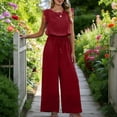 thumbnail image 4 of Ruimatai Women's Sleeveless Lace Jumpsuit Drawstring Waist Pocketed Wide Leg One Piece Outfit for Casual Daily and Vacation Wear, 4 of 7