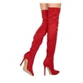 thumbnail image 3 of Liliana Gisele-7 Red faux Suede Pointy Toe Thigh High Single Sole Stiletto Boots (Red Faux Suede, 8), 3 of 3