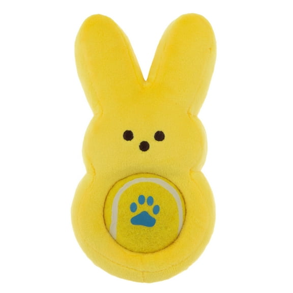 PEEPS® 7.5 inch Yellow Bunny Plush Dog Toy with Tennis Ball