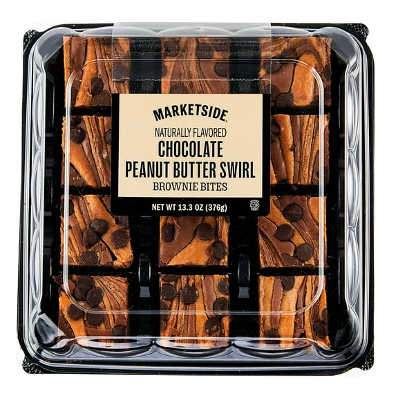 Marketside Bite Sized Chocolate Peanut Butter Swirl Brownies, 13.3 oz, 12 Count (Shelf-Stable) Baked