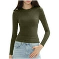 thumbnail image 2 of Sevevn Women's Fashion Casual Round Neck Solid Color Long Sleeve T Shirt Pullover Tops Family Gifts, 2 of 7