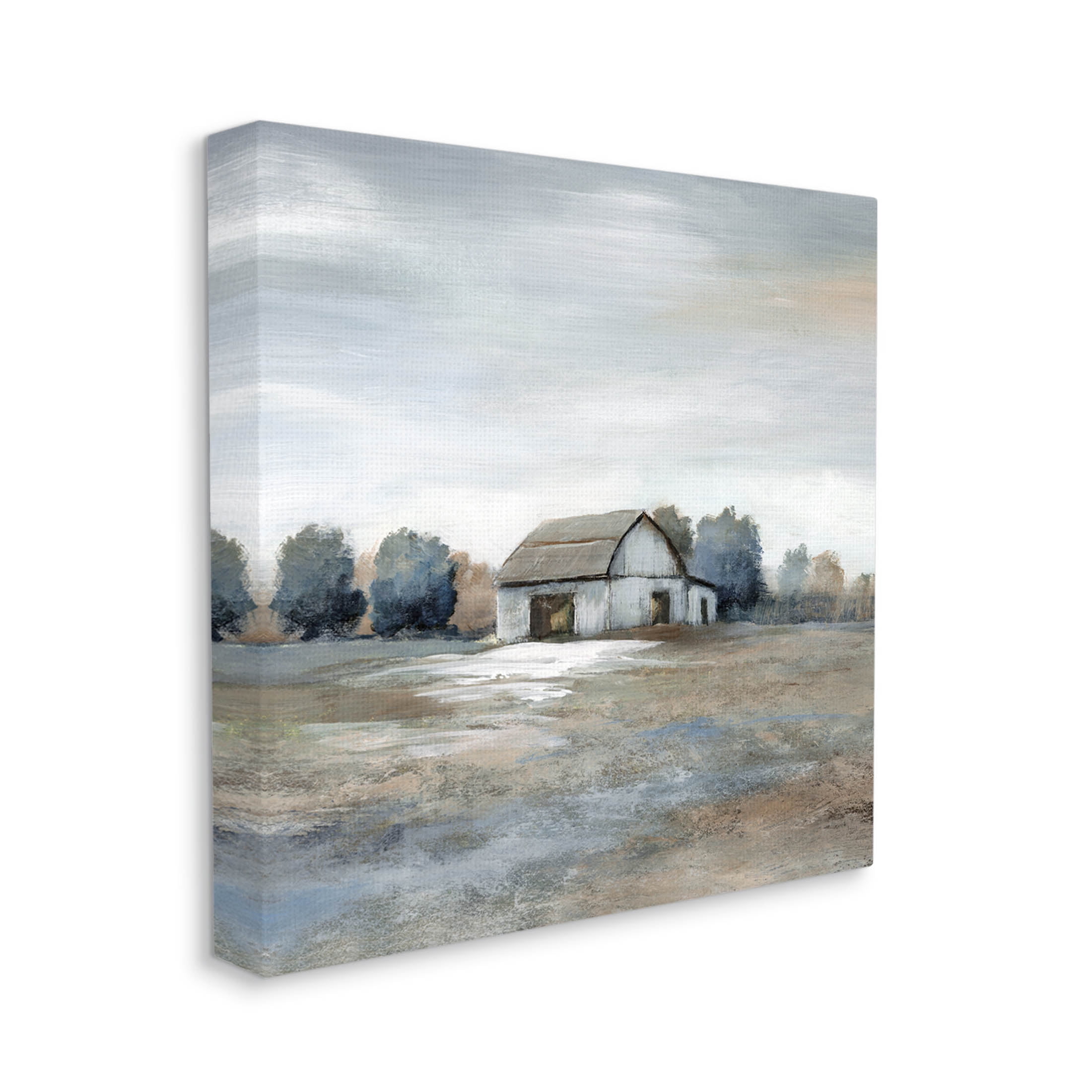 Countryside Barn Neutral Tones Landscape Painting Gallery Wrapped Canvas Print Wall Art