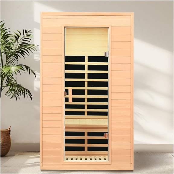JERFIT 2-Person Hemlock Wood Infrared Sauna Room for Home with Bluetooth, LED Light & 5 Carbon Heaters