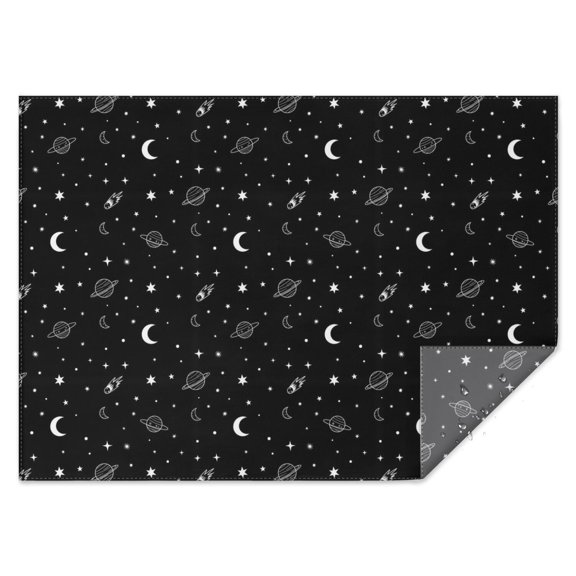 Black White Star Moon Planet Comet Pattern Rectangle Tablecloth 60"x84",Waterproof Polyester Rectangle Table Cloth, Wipeable Spillproof Polyester Tablecloth for Dining, Camping, Indoor and Outdoor