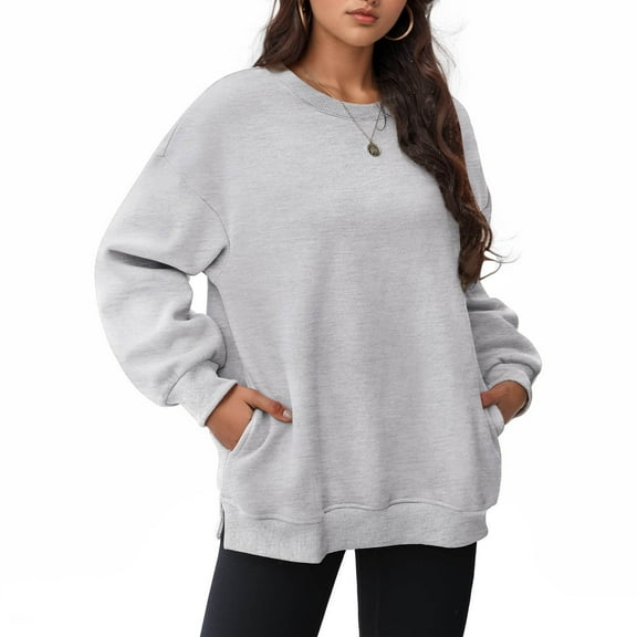 Hauaitttt Womens Oversized Sweatshirts Crewneck Long Sleeve Tops Pullover Fall and Winter Fashion Clothes with Pocket Large Light Athlete Wear Women Athletic Wear Jackets Cans Old School Leggings