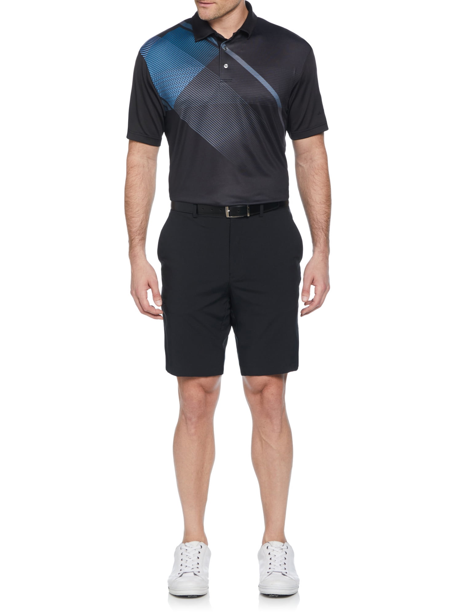 Ben Hogan Performance Men’s and Big Men’s Eco Asymmetric Geo Print Short Sleeve Golf Polo Shirt, up to Size 5XL