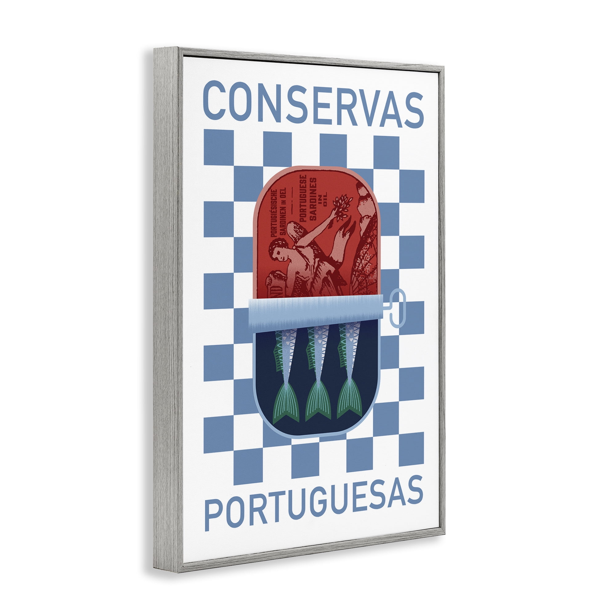 Stupell Industries Portuguese Canned Fish Food & Beverage Painting Gray Framed Art Print Wall Art, 12 x 18
