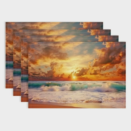 

Shiartex 4Pcs Sunset Ocean Waves Impressionist Painting Indoor Outdoor Table Placemat Linen 100% Party Table Holiday Placemat 18x12in