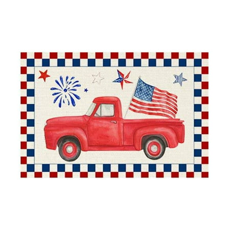 

4th of July Independence Day Placemat Rustic Farmhouse Check Plaid American Flag Gnome Truck Print Patriotic Waterproof Dining Table Mat Home Kitchen Decoration