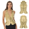 thumbnail image 5 of Hansber Womens Sequin Vest Sparkle Glitter Concert Party Dressy Waistcoat Disco Dance Shiny Jacket Top Gold S, 5 of 6