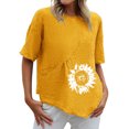 thumbnail image 2 of Ensembles pour Femmes Liquidation Tendance Été Décontracté Manches Courtes Col Rond Blouse Imprimée T-Shirt Jaune TTG, 2 of 4