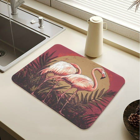 

Wobogo Sunset Flamingo Pattern Dish Drying Mats Diatomaceous Earth Super Absorbent Non-slip Rubber Sole 15.7×11.8in
