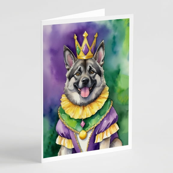 Norwegian Elkhound King of Mardi Gras Greeting Cards Pack of 8 7 in x 5 in