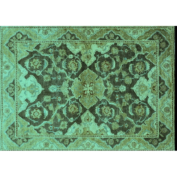 Ahgly Company Machine Washable Indoor Rectangle Oriental Turquoise Blue Traditional Area Rugs, 4' x 6'