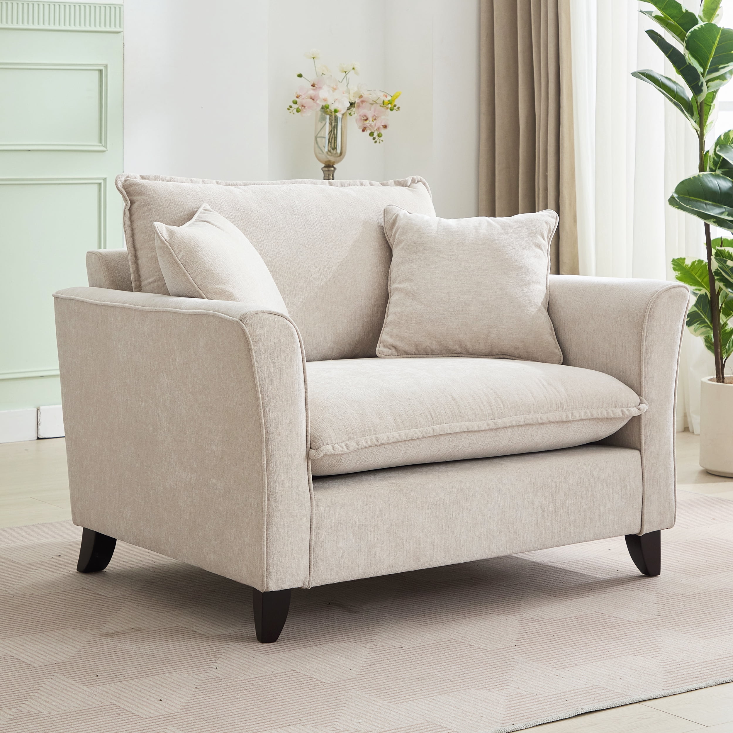 Euroco 46.9" Oversized Armchair, Chenille Fabric, Comfy Chair and a Half Single Sofa with Pillow for Living Room Bedroom Office Apartment, Cream
