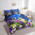 thumbnail image 2 of Castle Fairy Vibrant Anime Cliff Puffin Duo 7-Piece Twin Bedding,Purple Wildflower Seagull Ocean Scene Bedding Comforter Set,Violet Blue,Navy Blue Reversible, 2 of 7
