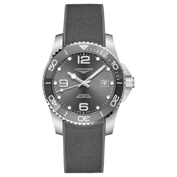 Longines Hydroconquest Rubber Strap Sunray Grey Dial Automatic Diver's L3.781.4.76.9 300M Men's Watch