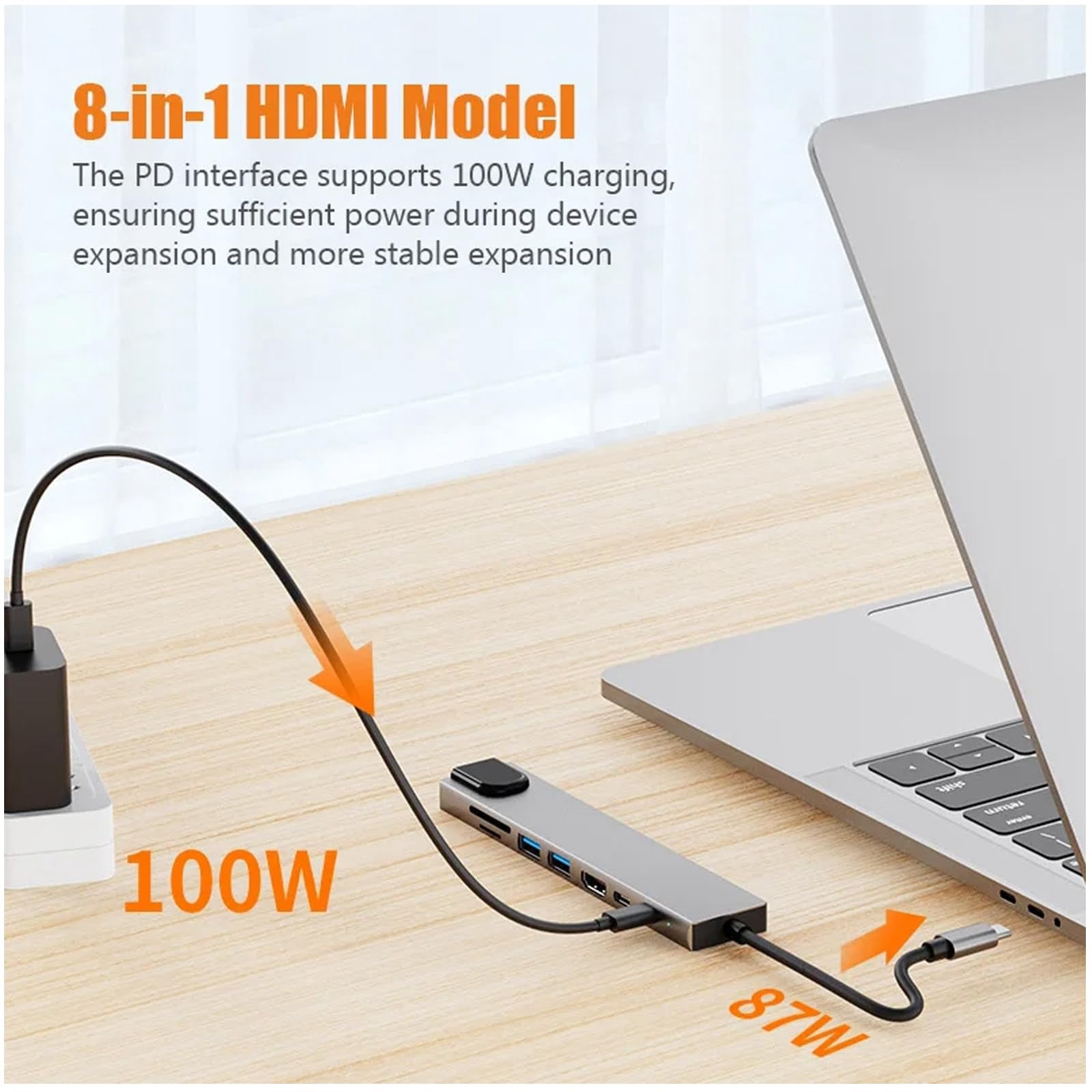USB C Hub Adapter Laptop Docking Station 8 in 1 USBC Dongle to 4K HDMI,Ethernet,2 USB,Type-C,SD TF Card Reader,PD 100W Compatible with iPhone16/MacBook/Dell and Other Type C Laptops Device