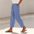 thumbnail image 5 of JOANKDMI Cropped Pants for Women Striped Casual Summer Capris High Elastic Waist Loose Fit Wide Leg Flowy Trousers with Side Buttons Pockets Vacation Essential, 5 of 5
