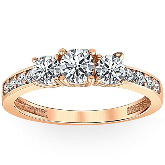 Pompeii 1ct 3 Stone Diamond Engagement Ring 14K Rose Gold (J,I2-I3)