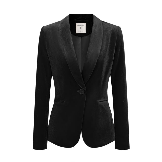 Abrigo de oficina Allegra K para Mujer chaqueta de terciopelo con Botones y cuello chal Negro S