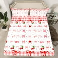 thumbnail image 2 of Manfei Lovely Bowtie Ribbon Queen Sheet Sets,Red Cherry Flat Sheet,Red White Plaid Queen Fitted Sheet For Girls,Ultra Soft Home Decor,4 Pieces, 2 of 7