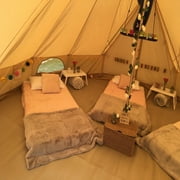 Teepee Tent Outdoor Waterproof 4-Season Family Camping Cotton Canvas Yurt Tent 4M/13.1ft Bell Tent With Stove Hole (Side Wall), For Family Glamping