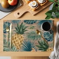 thumbnail image 1 of Summer Pineapple Placemats Set of 8 Brown Wood Tropical Palm Monstera Leaves Place Mats Indoor Wipeable Table Mats Washable Cloth Dining Table Placemats for Kitchen Holiday Party Decor 13x19 Inch, 1 of 2