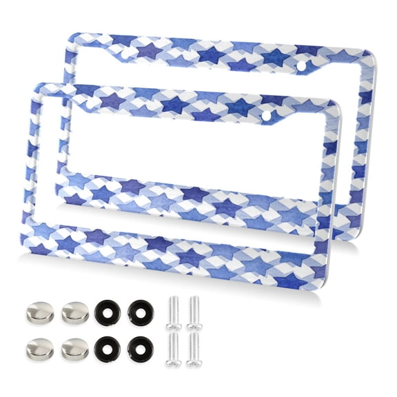 2-Pack Aluminum License Plate Frame with 2 Holes for GM License Plate Cover with Free Screws Navy Blue Stars